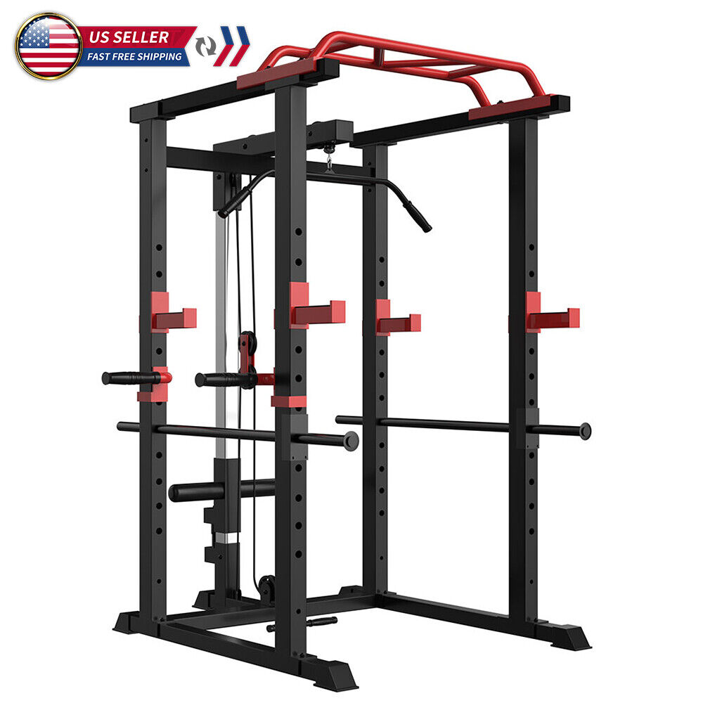 Power Cage Squat Rack Stands Gym Equipment 1000-Pound Capacity Exercise pull-up down