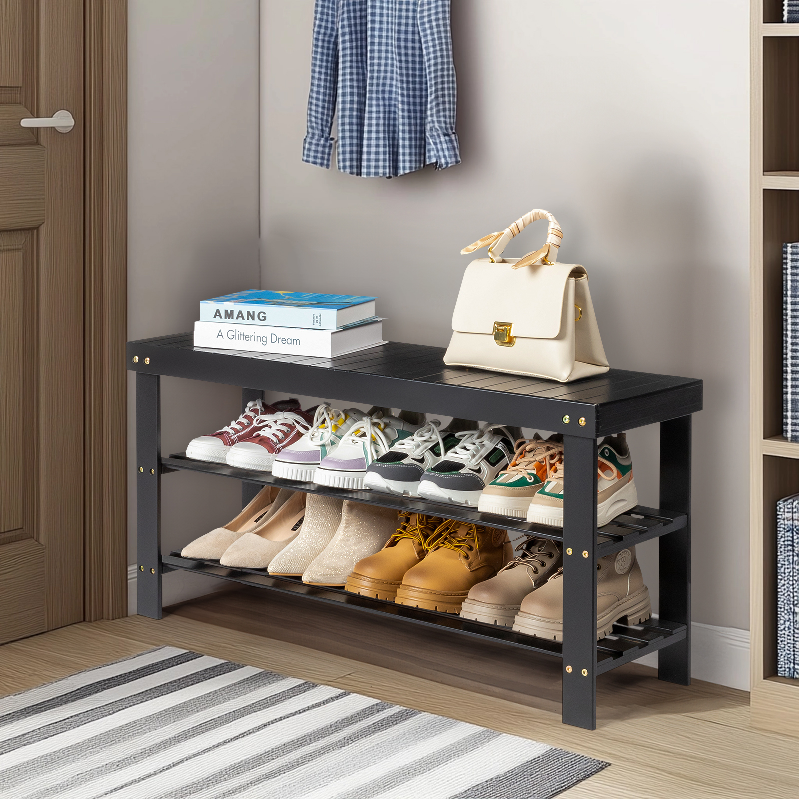 3-Tier Seamless Top Bamboo Shoe Rack