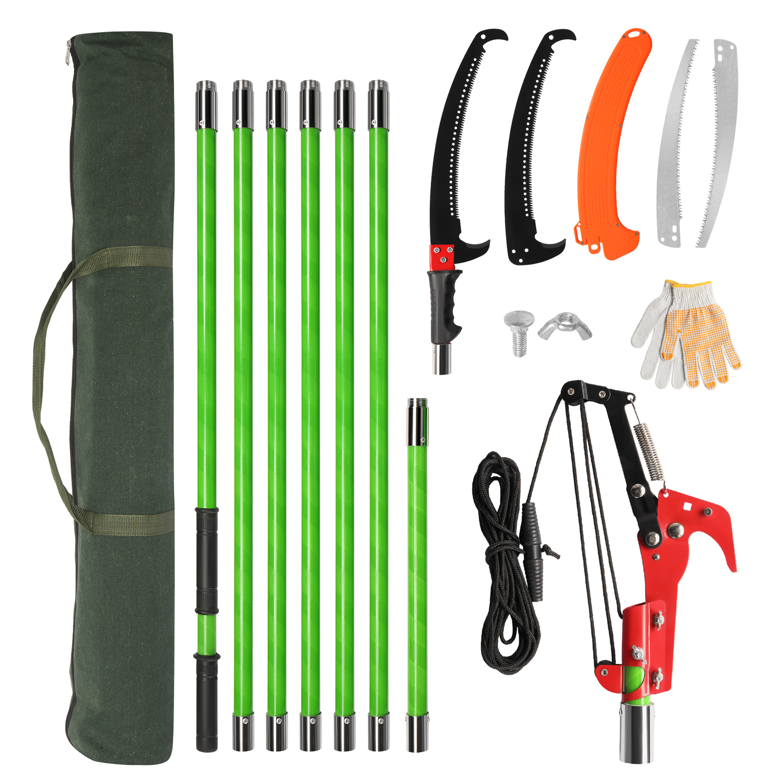 24ft Manual Pole Saw, Lightweight Tree Trimmers Long Handle Pruner Set, Sharp Steel Blade and Scissors Pole Saw for Trimming Palm, Pear Tree, Fir Tree, Other High Trees and Shrubs
